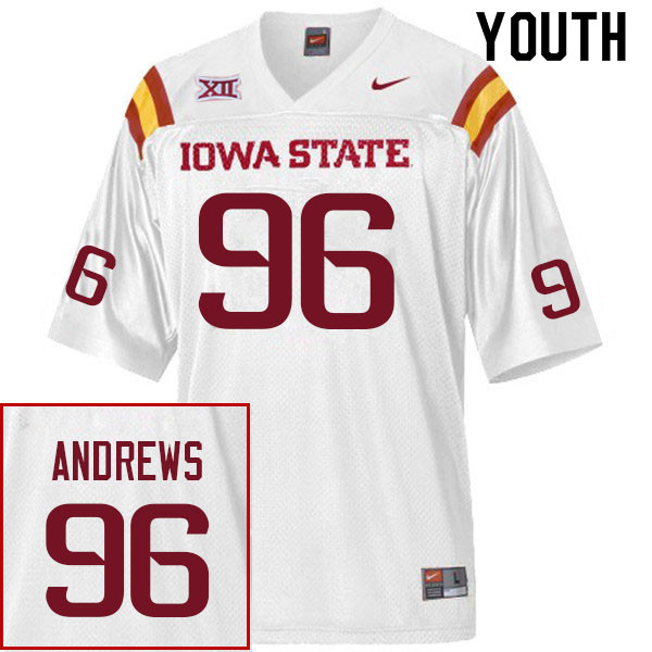 Youth #96 Chet Andrews Iowa State Cyclones College Football Jerseys Sale-White - Click Image to Close